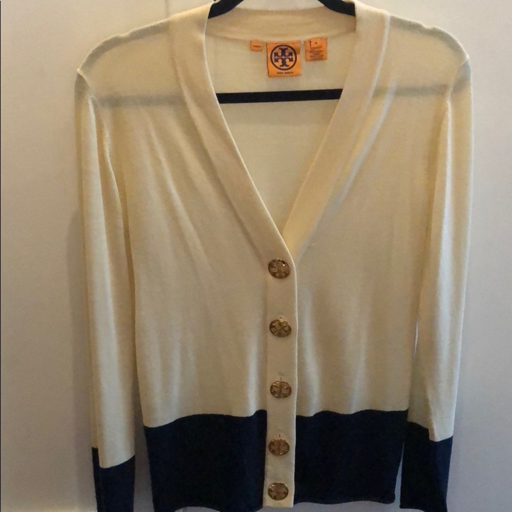 Tory Burch Navy / Cream Cardigan 100% Wool